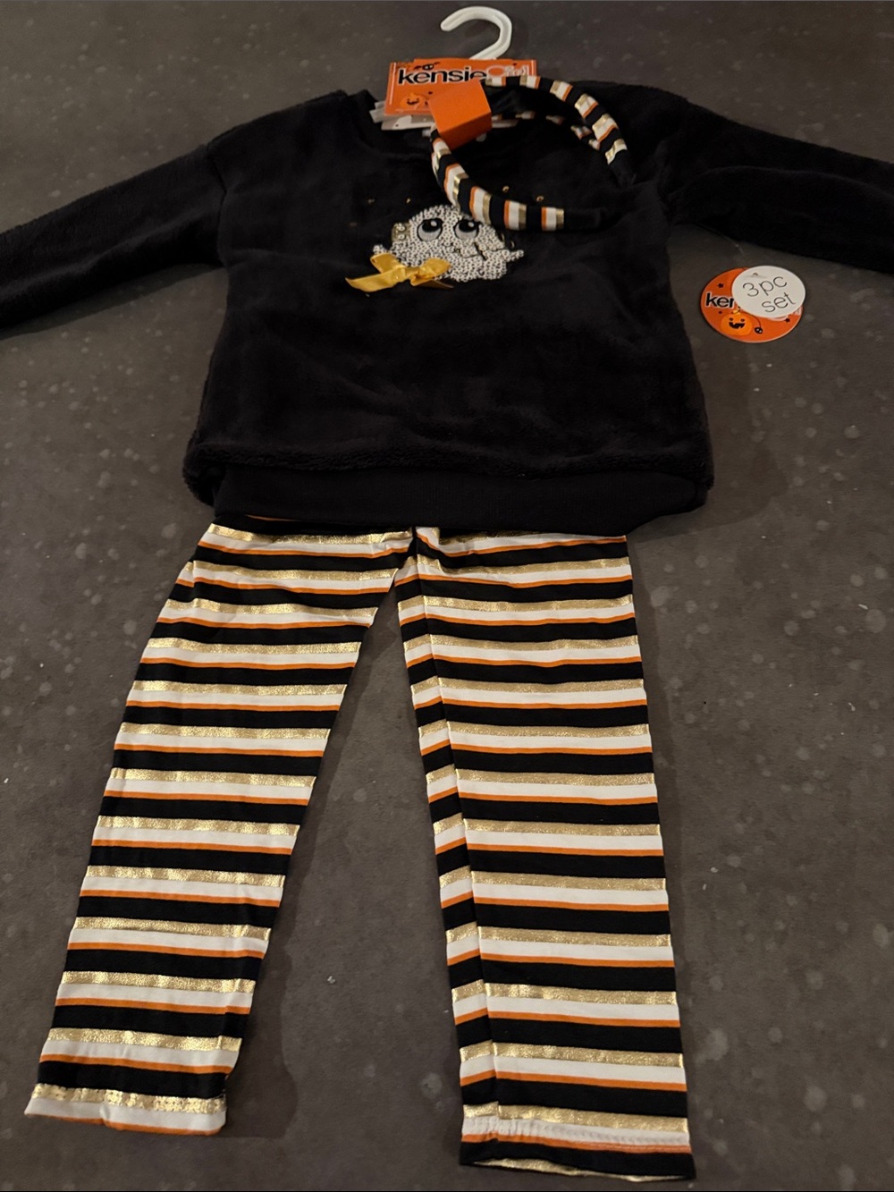 Kensie Girl Black, Gold & White Striped Halloween 3-Piece Set